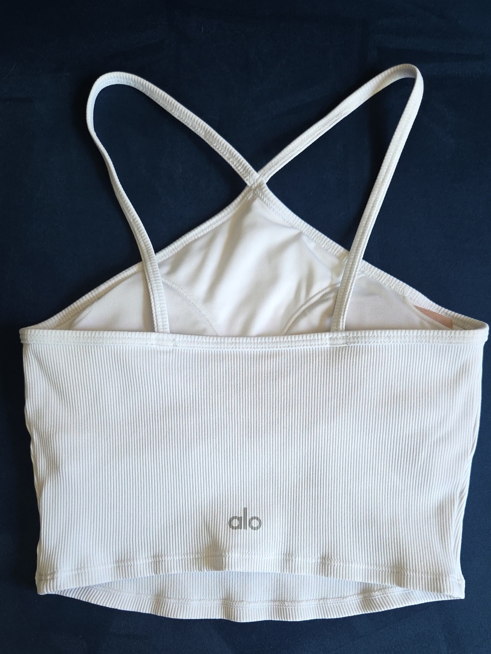 ALO Yoga White Ribbed Strappy Cropped Bandeau